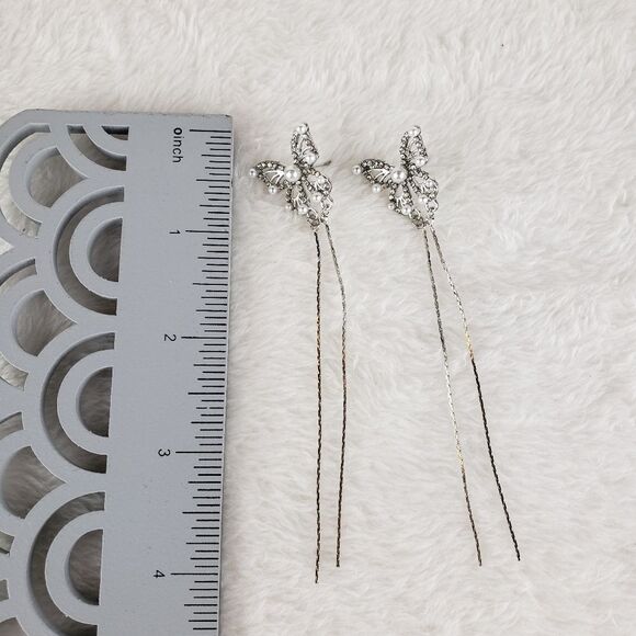 Butterfly Pearl Long Earrings - Picture 3 of 3